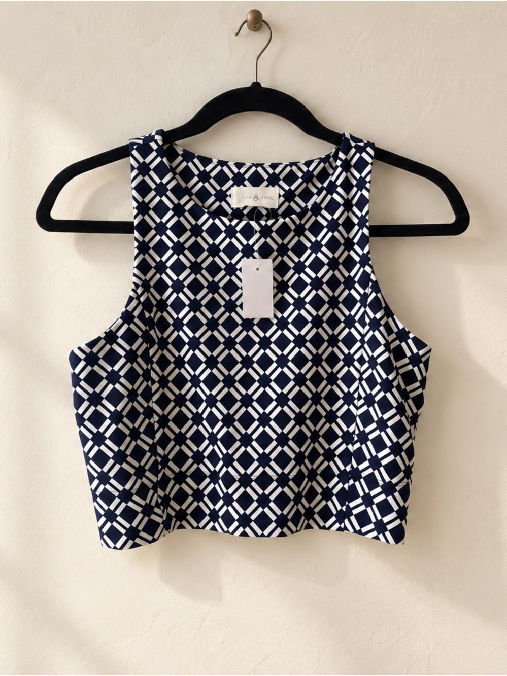 NwT Loft Lou & Grey Navy White Geometric Sleeveless Crop Top Size M